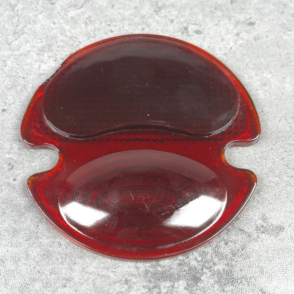 Vintage Red Glass Tail Light Lens Replacement Part 2-Section Texture‎ Notched